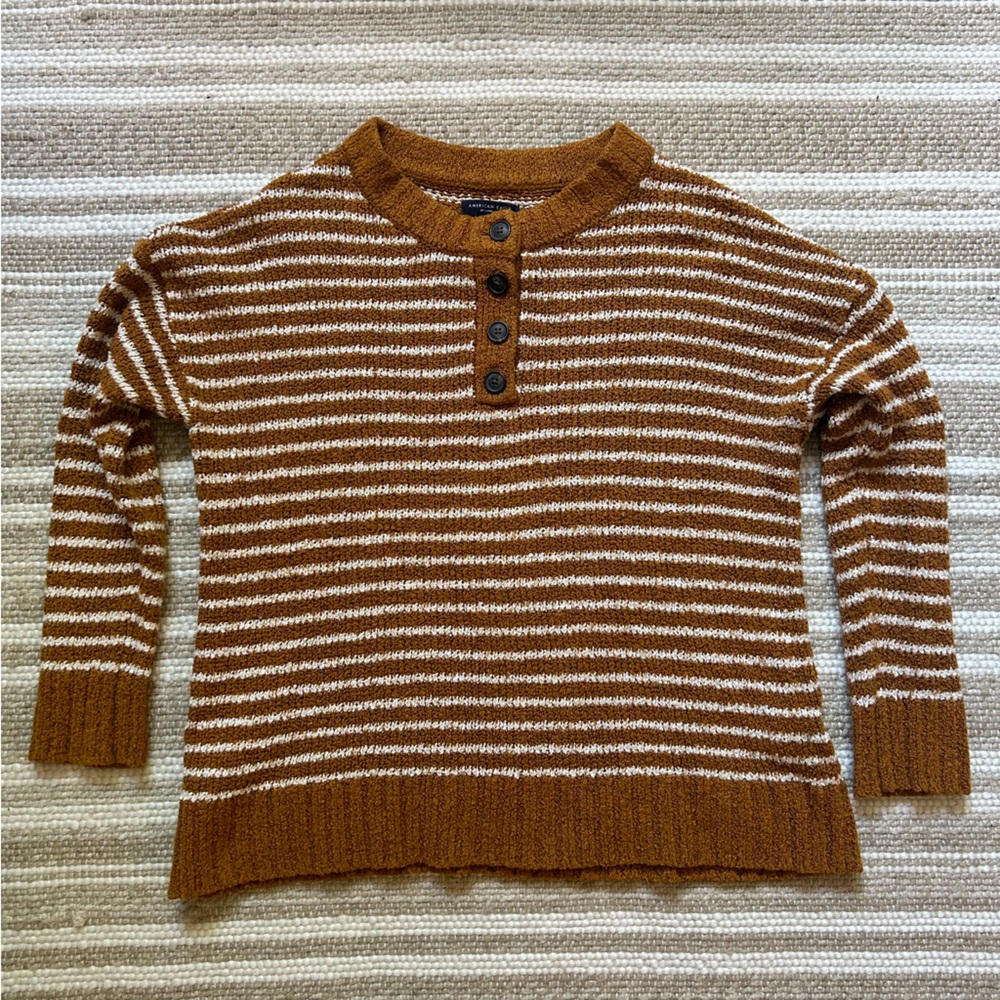 American Eagle Sweater Striped Mustard Yellow White M